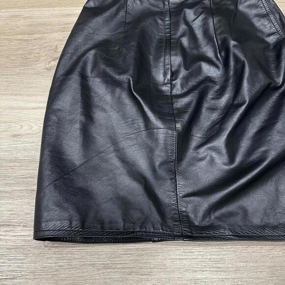 Black Leather Mini Skirt 3/4 100% Lined Snap Zip Genuine Leather Biker Goth - Picture 2 of 15